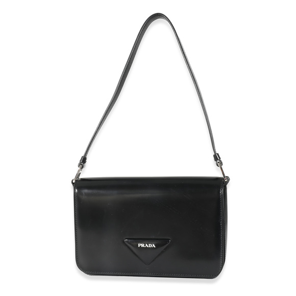 Prada Handbags - Prada Black Brushed Leather Shoulder Bag